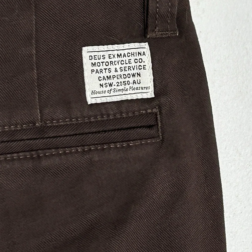 Deus Ex Machina Ford Pants 30X32 Mid Rise Straight Leg Pockets Brown Minimalist